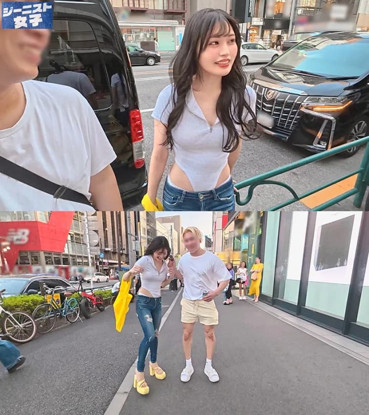 【3Pで潮吹き連打】脚長モデル体型のファッショニスタ降臨！店内でXLサイズのチ●コにむしゃぶりつく大胆スケベ！「ぶち込んで…♪」マ●コに挿入されながらフェラし続ける！… サンプル2